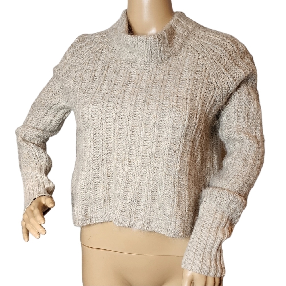 Rag & Bone Cashmere Wool Mohair Alpaca  Beige Knit Mockneck Crop Sweater Small